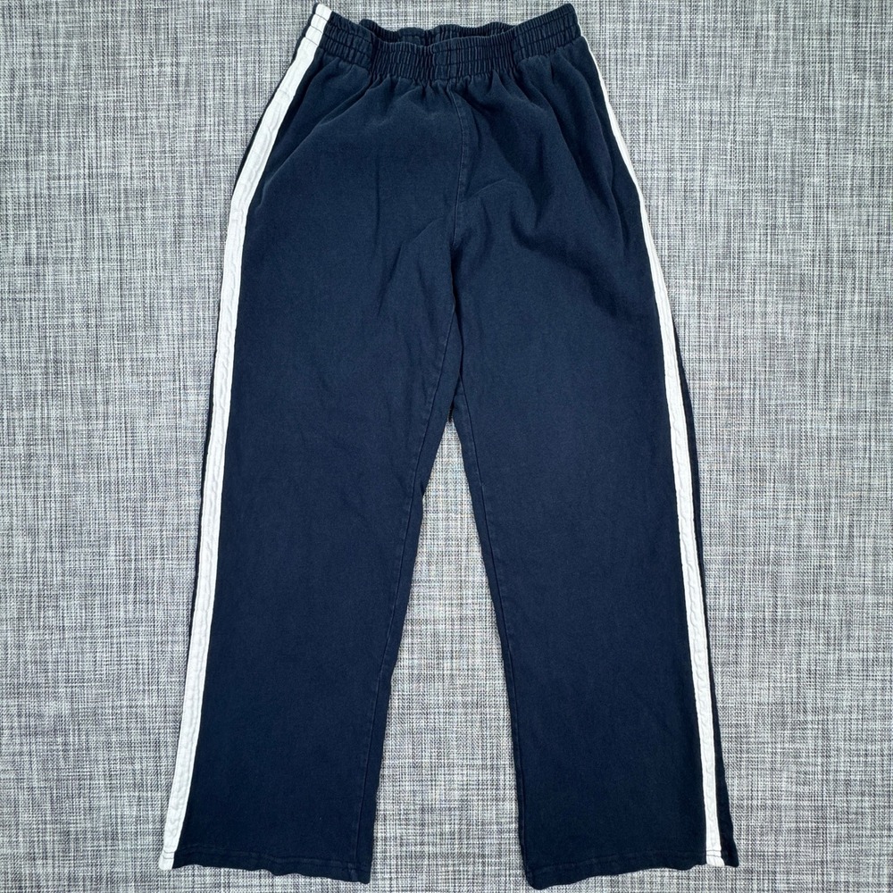 Brandy Melville Women Navy White Side Stripe Pants Cotton Elastic Waist One Size
